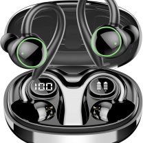 Wireless Earbuds, Bluetooth Ear Buds Sport, Stereo Deep Bass Over Ear Buds with Earhooks, In Ear Earphones with 4 ENC Noise Cancelling Mic, 48H LED Display Headphone for Running, IP7 Waterproof, Black